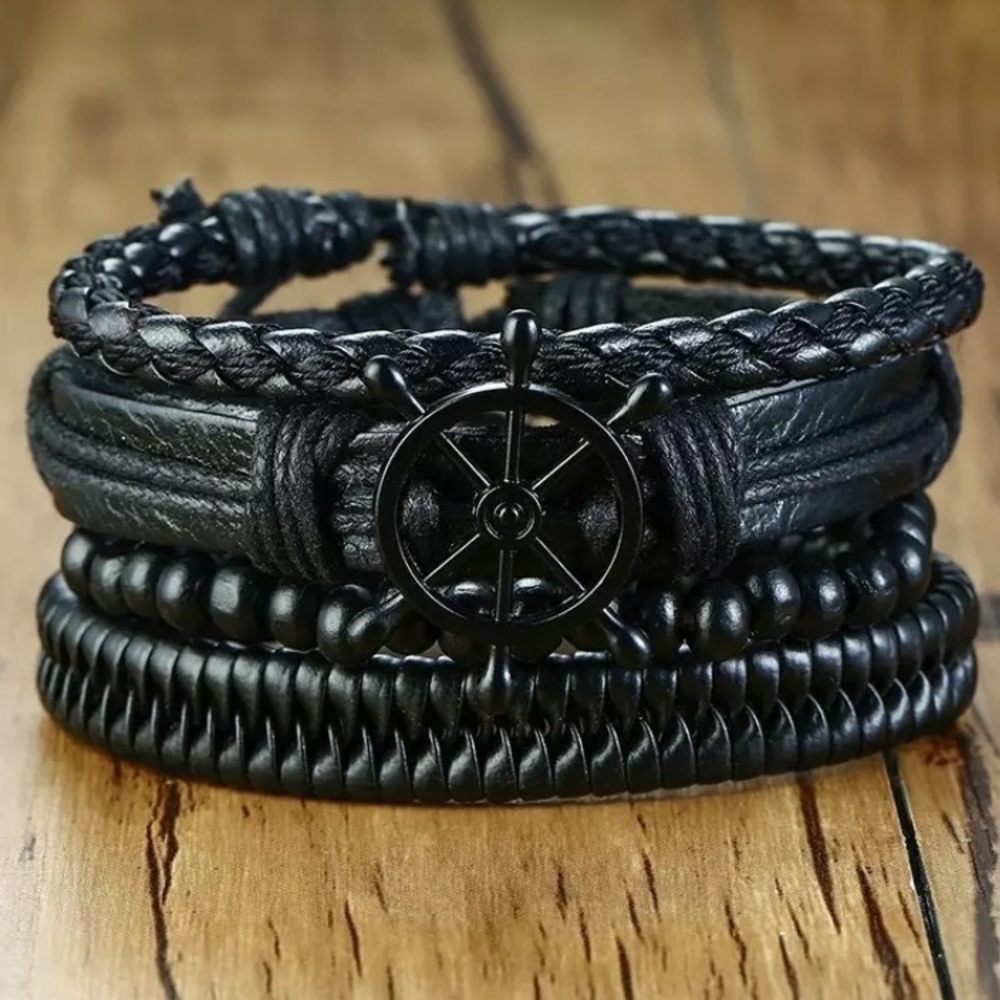 4pcs Braided wrap Leather band / bracelet - Picture 1 of 7